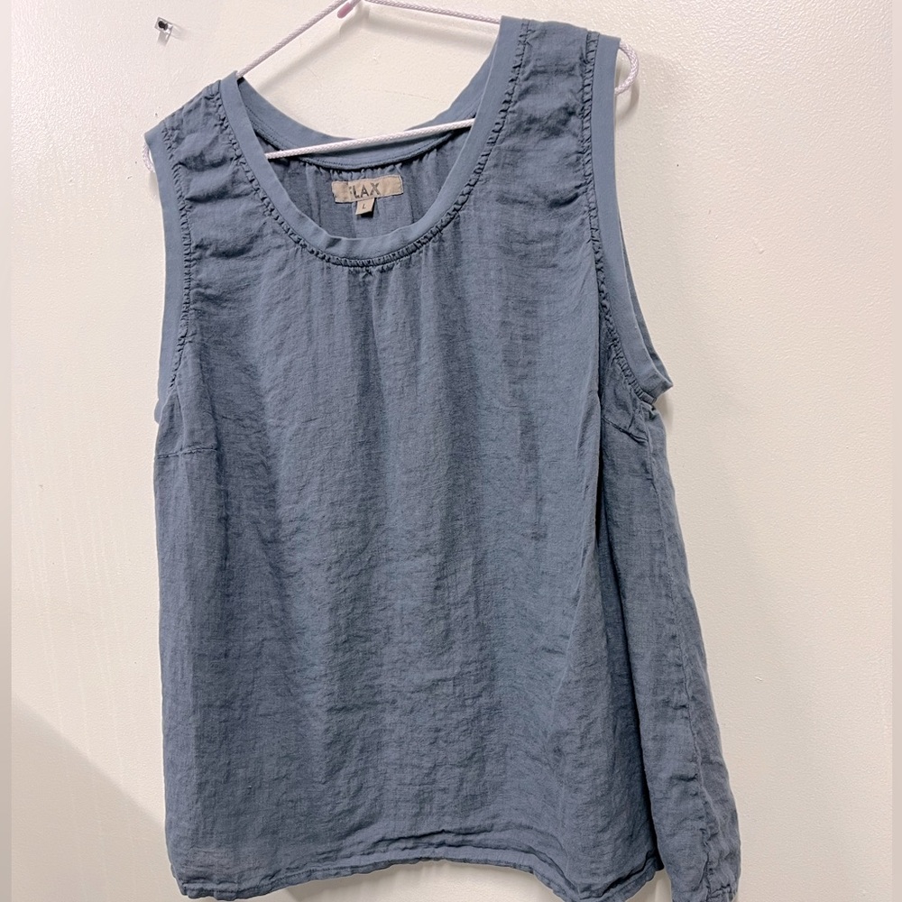 FLAX Layering Tank Slate Blue Sleeveless Scoop neck Langenlook Top Women’s L